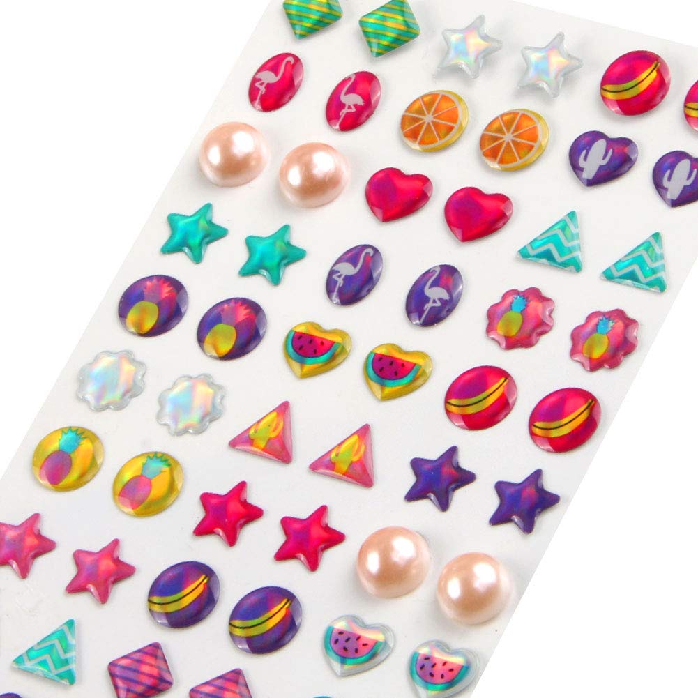 AUGSUN 240 Piece Sticker Earrings 3D Gems Girls Earrings Self-Adhesive Glitter Craft Crystal Stickers