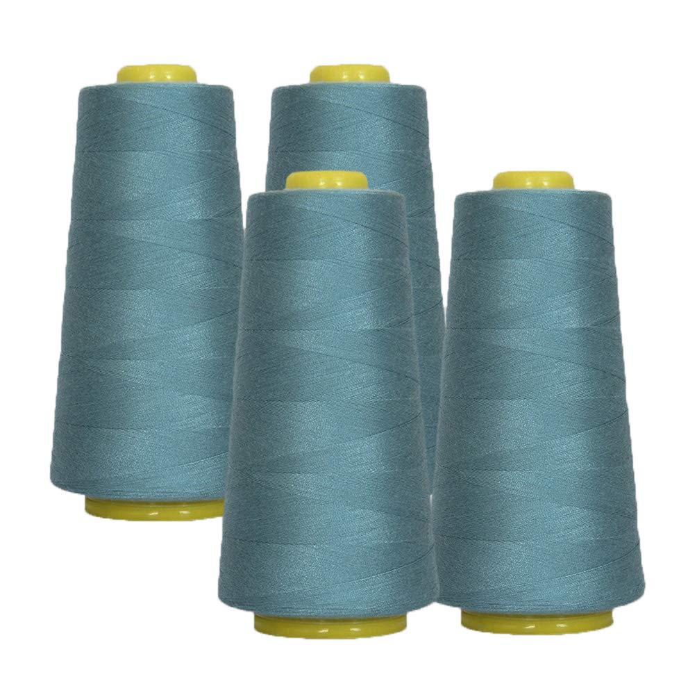 Photo 1 of AK Trading 4-Pack Ozone Blue All Purpose Sewing Thread Cones (6000 Yards Each) of High Tensile Polyester Thread Spools for Sewing, Quilting, Serger Machines, Overlock, Merrow & Hand Embroide
