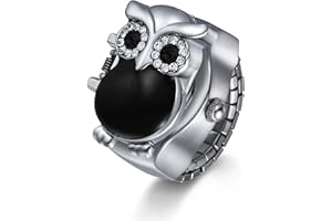 JewelryWe Women Men Finger Watch Stylish Owl Flip-Open Cover Quartz Analog Ring Watches, Adjustable Size, for Christmas