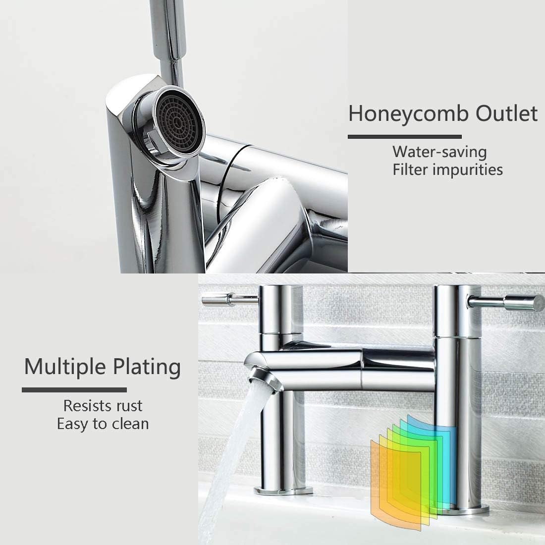 Luckyhome Bath Mixer Tap,Bathroom Double Lever Bath Tub Filler Mixer Tap Solid Brass Fitting, Silver - Image 4