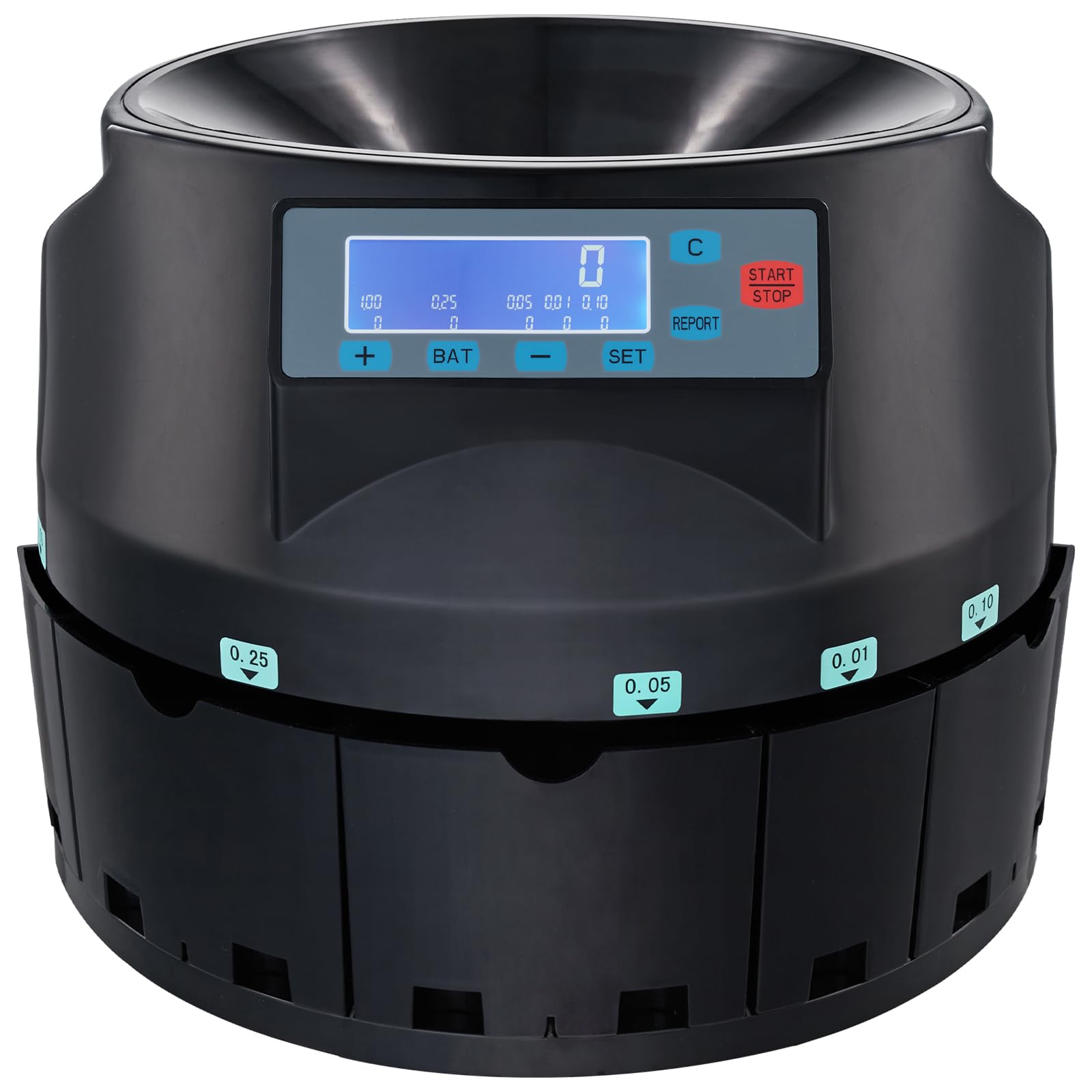VEVOR USD Coin Counter & Coin Sorters with LCD Display, Coin Sorter Machine for USD Coin 1￠ 5￠ 10￠ 25￠ $1, Sorts up to 300 Coins/min, Change Counter Holds 2000 Coins Included 5 Coin Bins & 5 Tubes
