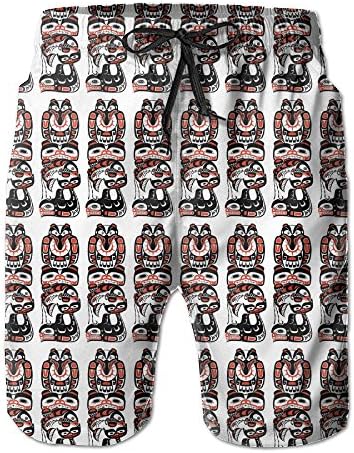 DNUPUP Men's Summer Totem Rave Bear Salmon Quick-Dry Running Swim Trunks Beach Boader Shorts Sports Swimsuit