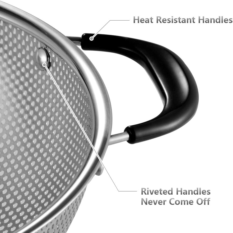 18/8 Stainless Steel Colander, Easy Grip Micro-perforated 5-Quart Colander, Strainer with Riveted and Heat Resistant Handles - Image 3