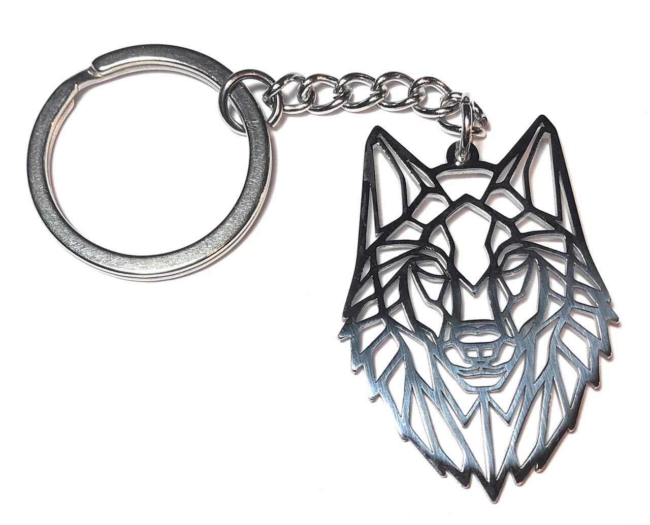 FizzyButton Gifts Stainless Steel Wolf Keyring Charm Origami Style