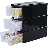 Hespama 3 Pack 6.5 Quart Plastic Stacking Storage Drawer for Desktop, Black