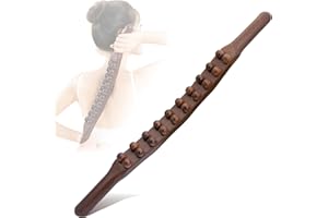 Goodtar Guasha Wood Stick Tools Wooden Therapy Scraping Lymphatic Drainage Massager, Double Row 20 Beads Point Treatment Gua Sha Tools for Back Leg,1 pcs