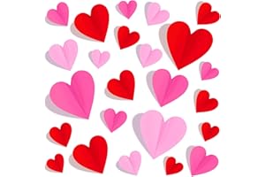 Natonhi 120Pcs Valentines Day Heart Wall Stickers, 3D Waterproof Heart Decals, 5 Sizes 3 Color for Romantic Valentines Wall D