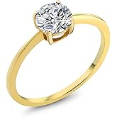 Gem Stone King 10K Yellow Gold Gemstone Birthstone Solitaire Engagement Ring | Round 6MM | Wedding Anniversary Promise Ring For Women | Available in Size 5,6,7,8,9