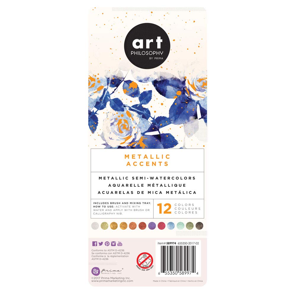 Prima Marketing Metallic Accents Semi-Watercolour Paint Set, Multi-Colour, 1 Count (Pack of 1)
