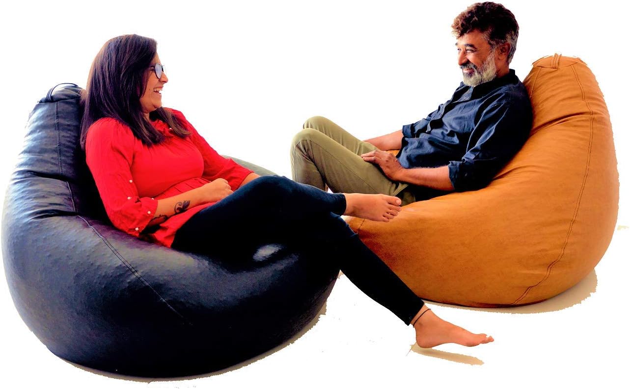 Mollismoons Leather Bean Bag Combo Without Beans (Brown and Black)
