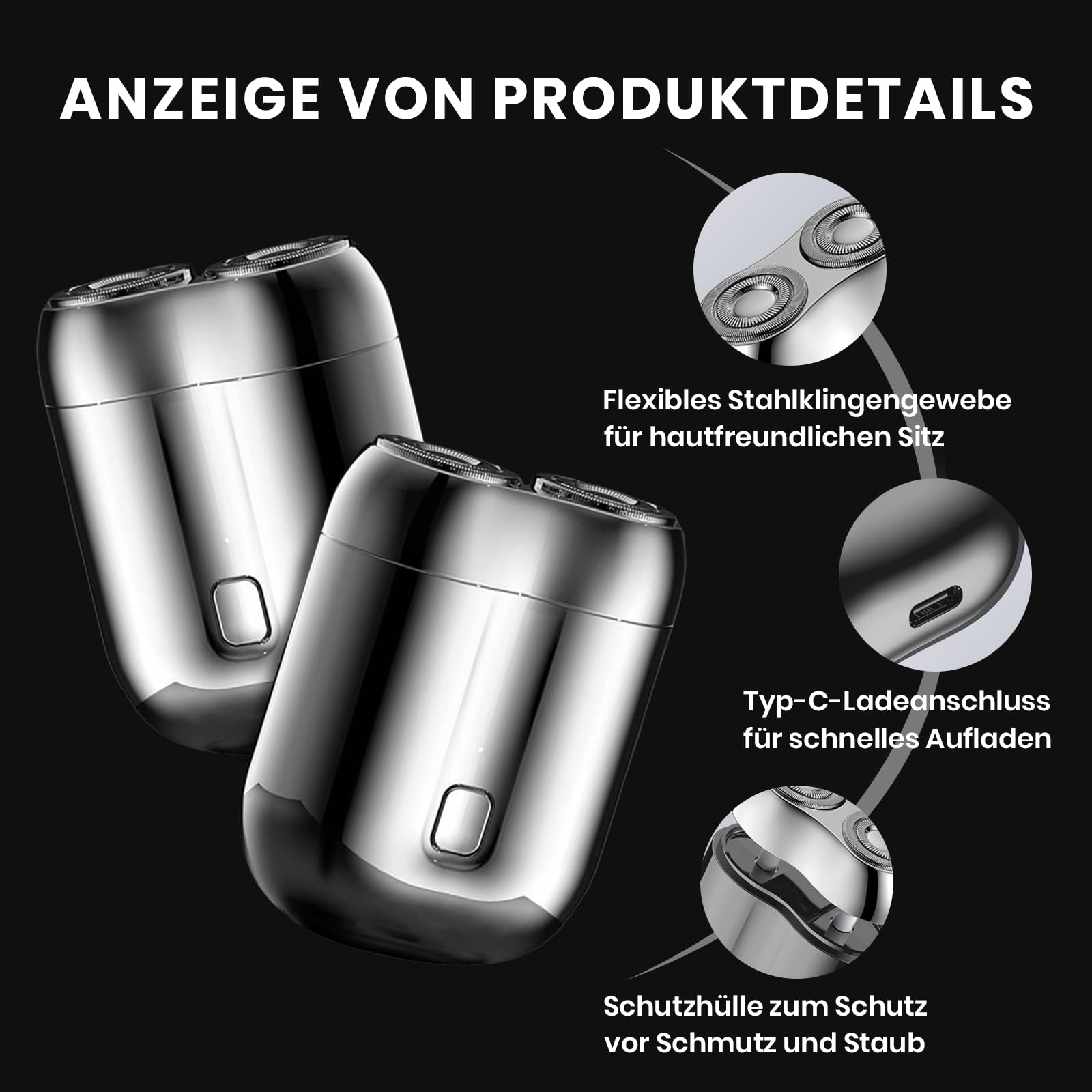 2025 Neu Tragbarer Mini Rasierer Elektrischer, IPX7 Wasserdichter Multifunktionaler Mini Trockenrasierer Herren Elektrisch, Kapsel Rasierer Zakscheerapparaat, Tiefenreinigung Shaver Men (Blau) 5