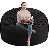 SIMFLAG 6FT Bean Bag Chair, Large Bean Bag Chairs with Memory Foam Filled, Fluffy Beanbag Sofa with Dutch Velvet Cover, Round BeanBag Chairs for Living Room, Playroom - Black