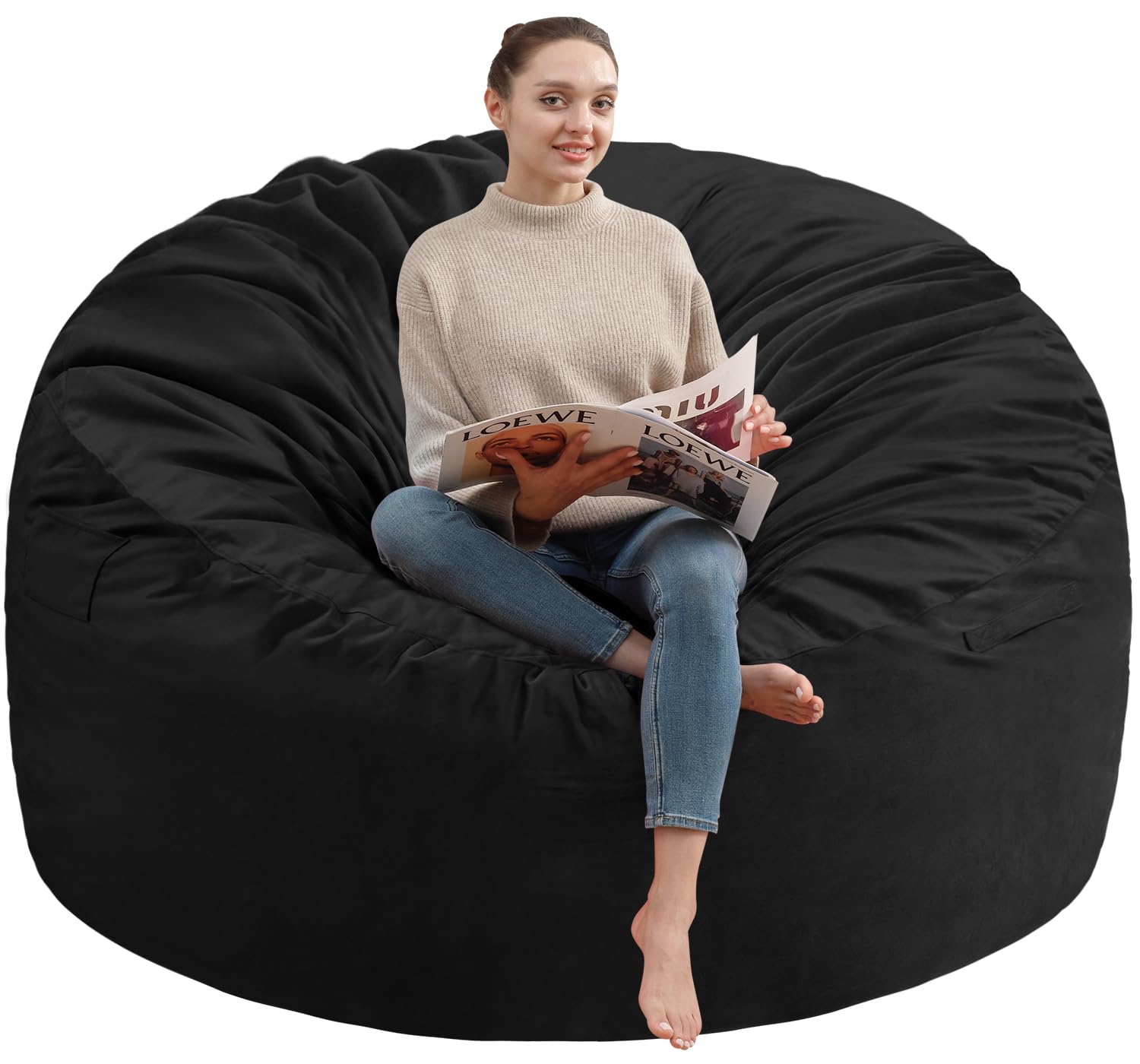 Photo 1 of SIMFLAG 3FT Bean Bag Chair, Comfy Bean Bag Chairs with Memory Foam Filled, Fluffy Beanbag Sofa with Dutch Velvet Cover, Round BeanBag Chairs for Living Room, Playroom - Black