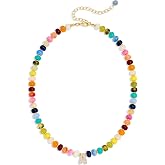 TENTMENTISE Colorful Beaded Initial Necklace for Women - Colorful Letter A-Z Necklaces, 14K Gold Plated Zirconia Bubble Letter Charm, Women Gold Jewelry Personalized Birthday Gifts