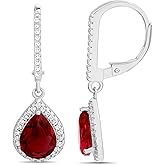 Lesa Michele 2 Cttw Cubic Zirconia Teardrop Dangle Earrings for Women Rhodium Plated 925 Sterling Silver