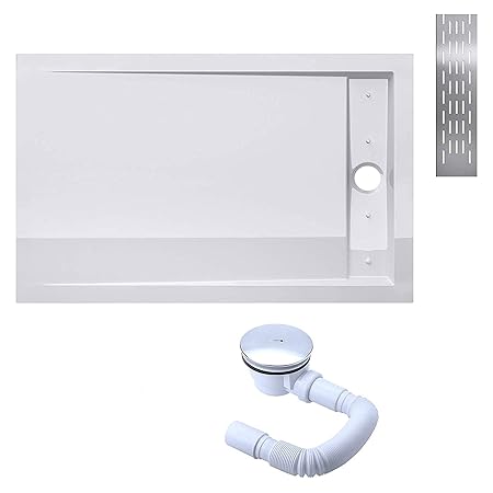 Sogood Duschtasse Duschwanne Xetro04W 80x140x5 flach inkl. Ablaufgarnitur aus Acryl in Weiß Rechteckig DIN-Anschlüsse für bod