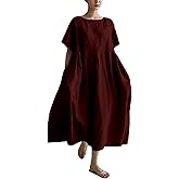 MARSVOVO Patchwork Flowy Dresses for Women Plus Size Loose Casual Tunic Dress Elegant Crewneck Maxi Dresses with Pockets