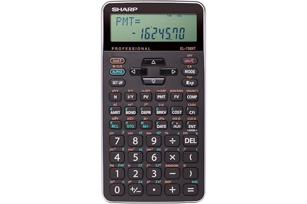 Sharp EL738XT Financial Calculator with Amortization and Cash Flow Analysis, 10-Digit 2-Line LCD for Business and Students