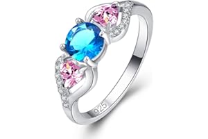 Lozeux Silver Plated Round Cut Created Blue Sapphire Rainbow Cubic Zirconia Filled Engagement Wedding Proposal Promise Ring Band for Women Ladies Girls Forever Love Jewelry Gift
