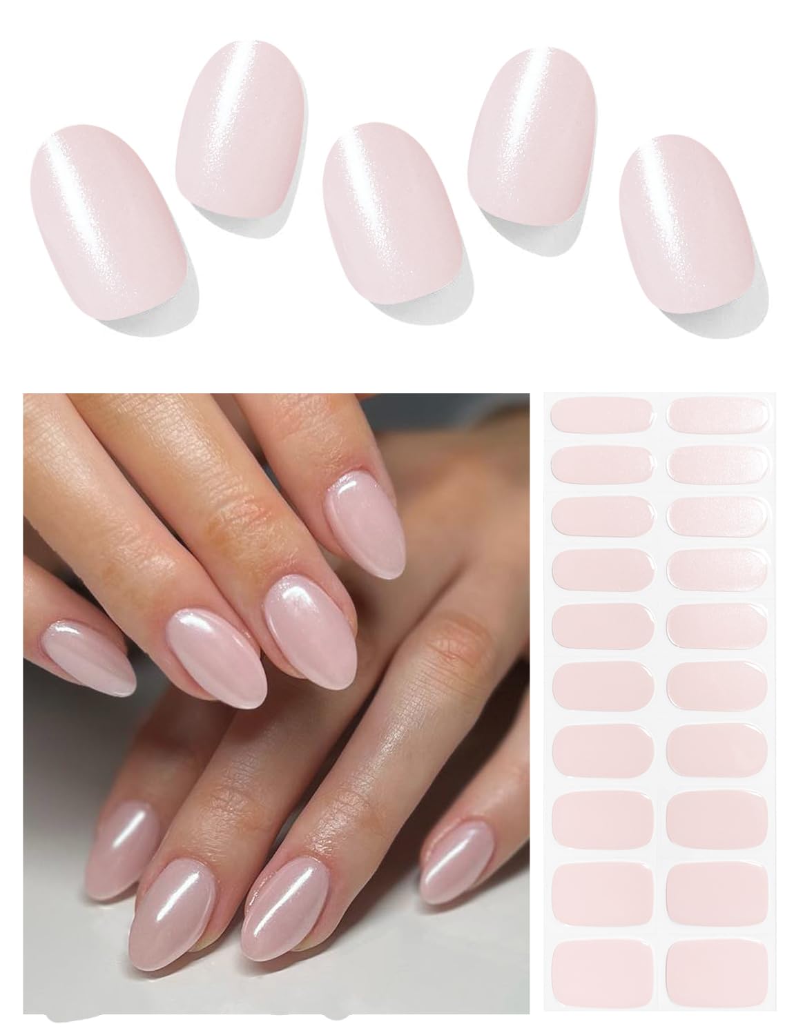 AutyaMee Semi Cured Gel Nail Strips (Glazed Donut Pink), Chrome, Pearl, 20 Pcs Gel Nail Wraps, Stickers, UV Light Required, Salon Quality, Long Lasting