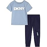 DKNY Baby Boys Pants Set - 2 Piece Short Sleeve Graphic Tee and Cozy Fleece Jogger Pants for Infant Toddlers Little Boys