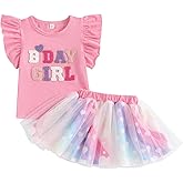 Kayotuas Baby Girl Birthday Outfit Birthday Girl Embroidery Ruffle Sleeve T Shirt and Tutu Skirt Little Girls Birthday Dress