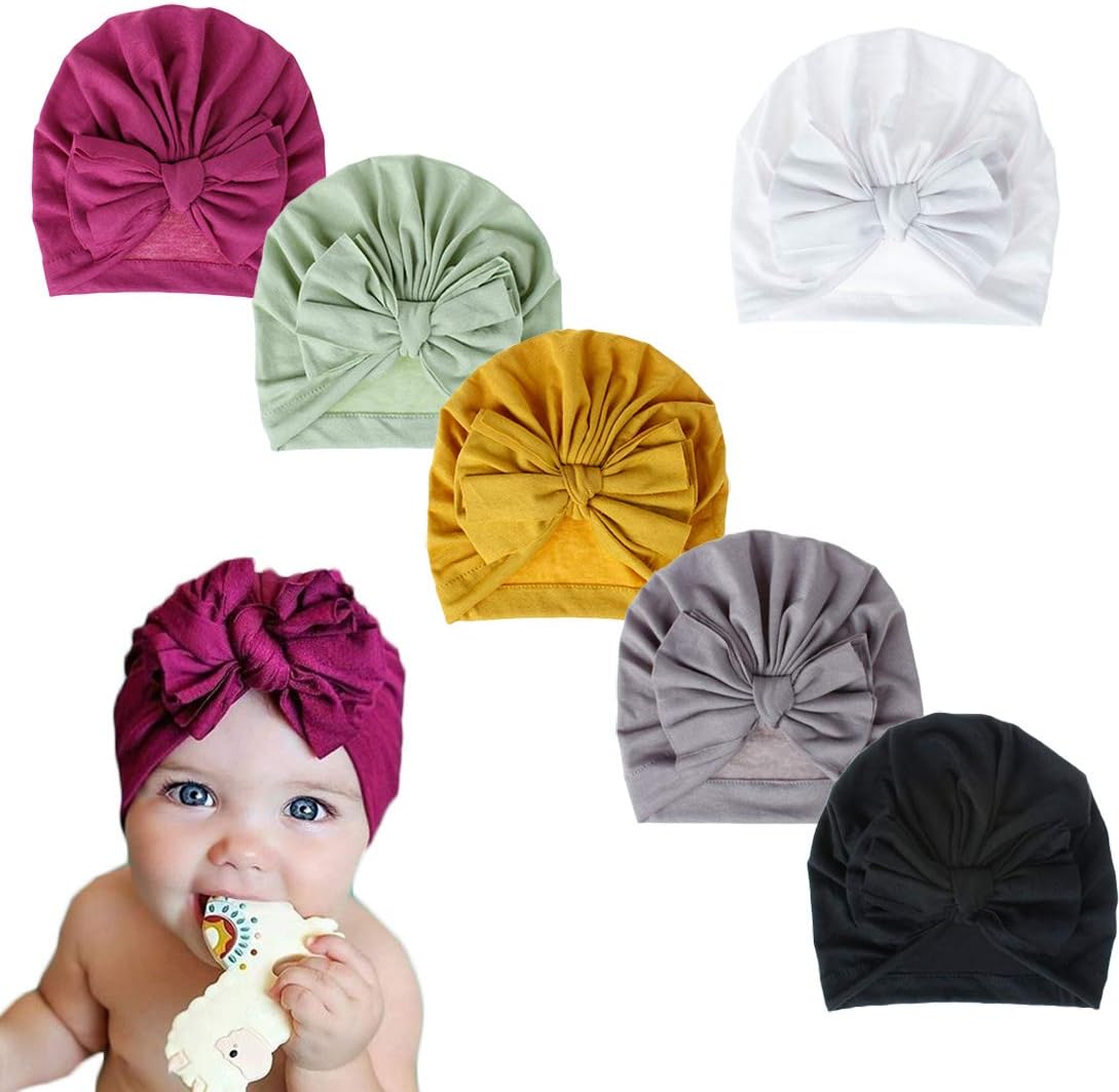 DANMY Baby Girl Hat with Bow Hat Toddlers Soft Turban Knotting Hats Cap