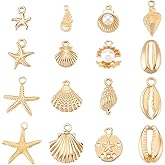 PH PandaHall 96pcs 16 Styles Metal Shell Charms, Golden Shell Pendants Seashells Scallop Electroplated Shells Summer Sea Shells with Hole for Summer Jewelry Bracelet Jewelry Craft Halloween, 10~20mm