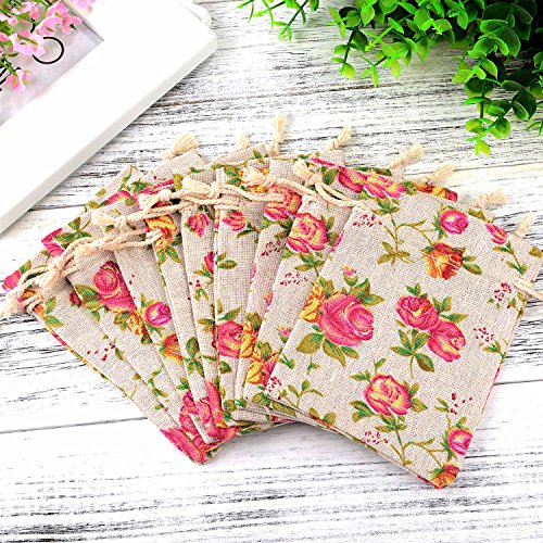 image for Pangda 30 Pack Rose Drawstring Bags Burlap Flower Pouch Bags Gift Bags