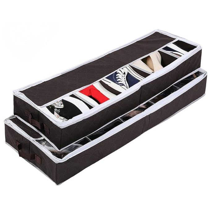 Fyore prueba de humedad debajo de la cama zapatos bolsa de almacenamiento organizador de ventana soporte de compartimiento ajustable antibacterias