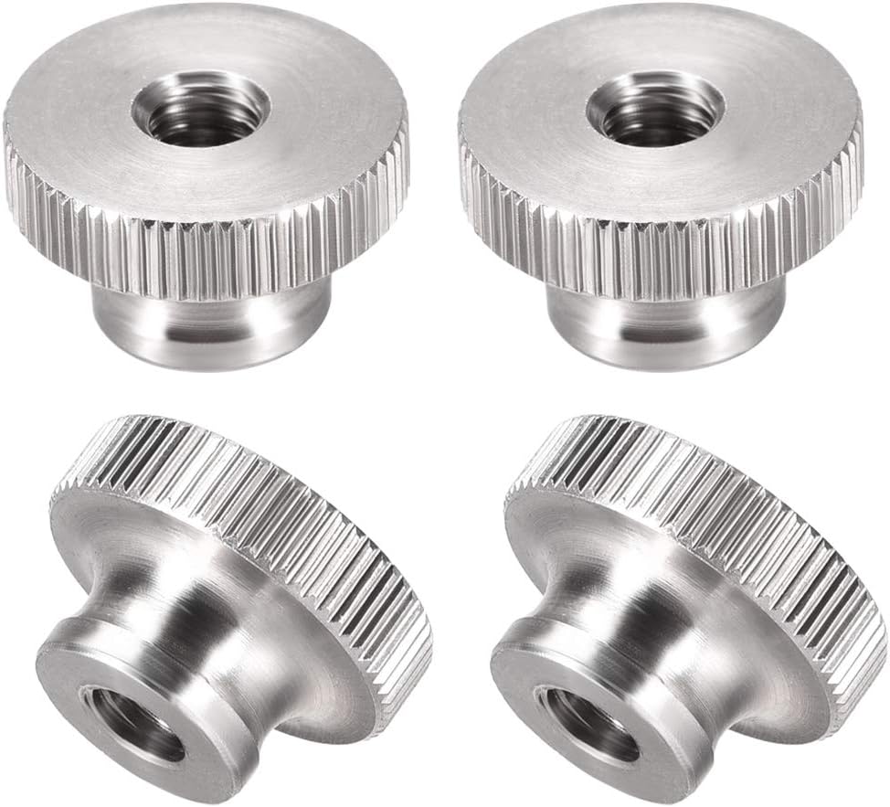 sourcing map Knurled Thumb Nuts, 4Pcs M6x1mm 304 Stainless Steel Round Knobs Fasteners for 3D Printer Parts, Silver Tone