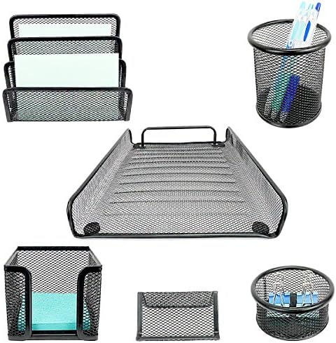 CLEARANCE SALE! - Best 6 Piece Office Desk Organizer Set - Rapidly Declutter for Headspace &amp; Comfort - Black Mesh Collection with BONUS Color Binder Clips