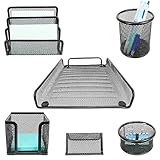 Papercode - Simple Organizer Set - Best 6 Piece Office Desk Organizer Set – Rapidly Declutter for Headspace & Comfort – Black Mesh Collection with Bonus Color Binder Clips