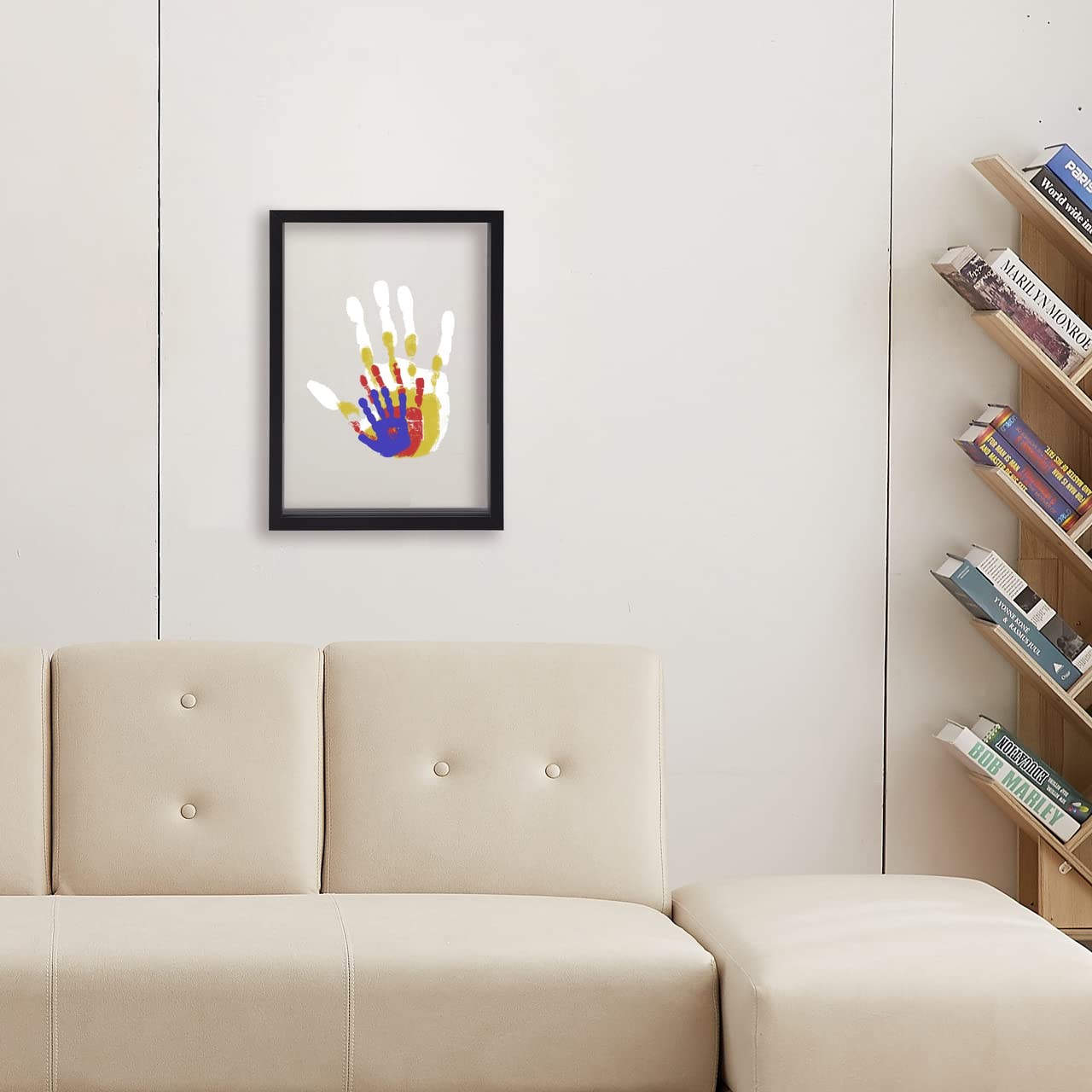 Family Handprint Kit, DIY Craft Keepsake Wooden Frame, Endless Gift Set, Non-Toxic Paints, Transparent Sheets (Black)