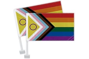 2 PCS Intersex Inclusive Progress Pride Car Flag,Heavy Duty New-inclusive LGBTQ Decor,Gay Lesbian Two Layer Digital Printed 1