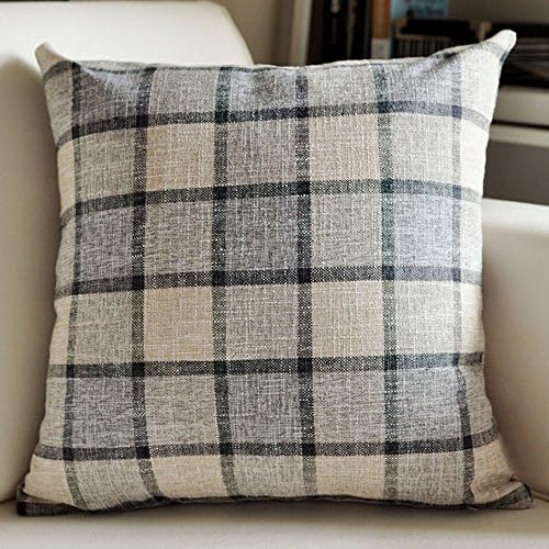 M MOCHOHOME Linen Decorative Plaid Checkered Square Throw Pillow Cover Case Pillowcase Cushion Sham - 24" x 24", Grey/Beige
