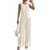 ZESICA Women's Summer 2 Piece Suit Sets 2026 Sleeveless Blazer Vest Wide Leg Pants Business Casual Outfits Work Clothes