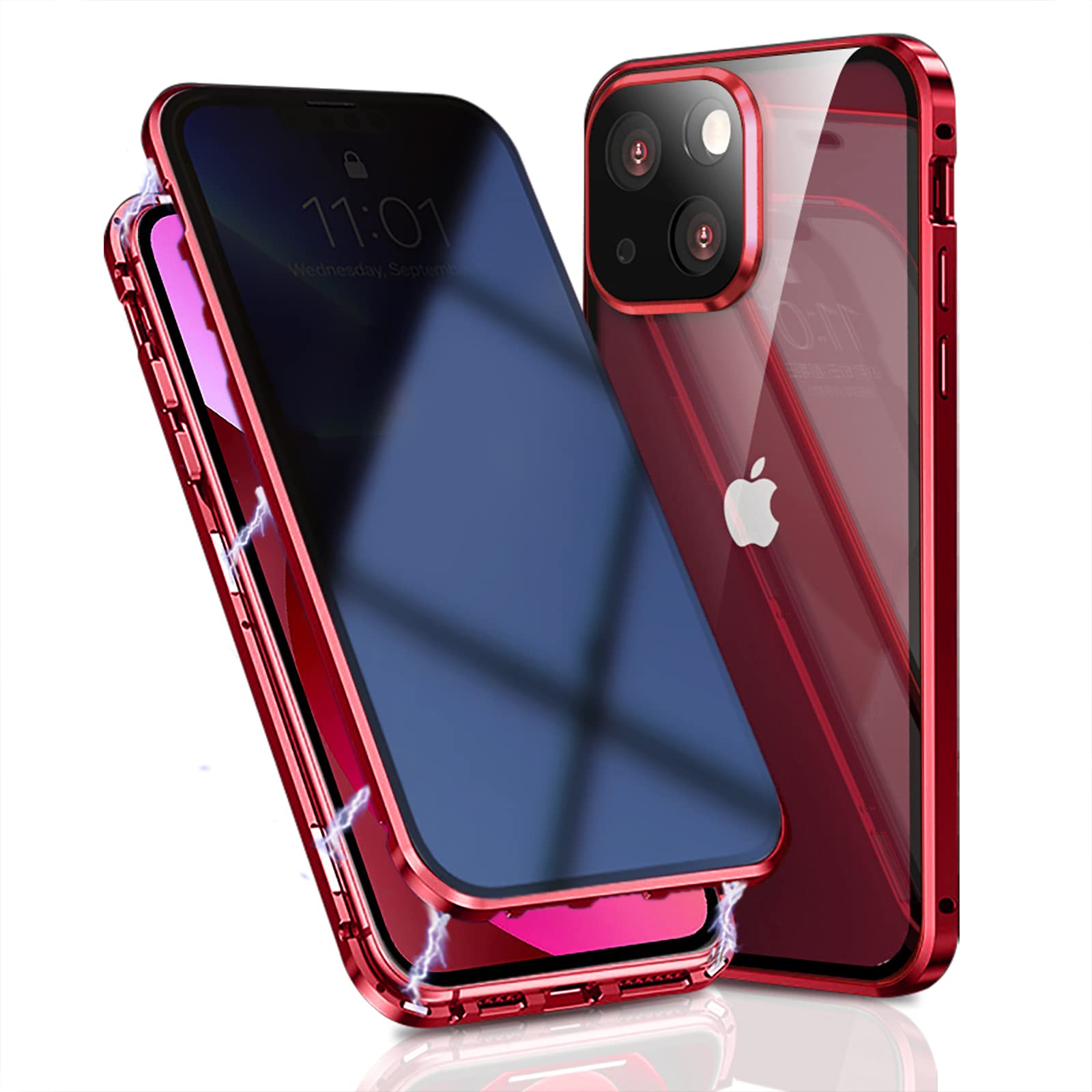 OMGZONE Privacy Case for iPhone 14 Magnetic Cover,Screen Protector built-in Anti-peep Tempered Glass Full Cover with Camera Protector,360 Degree Metal Bumper Case for iPhone 14,Red — image 1