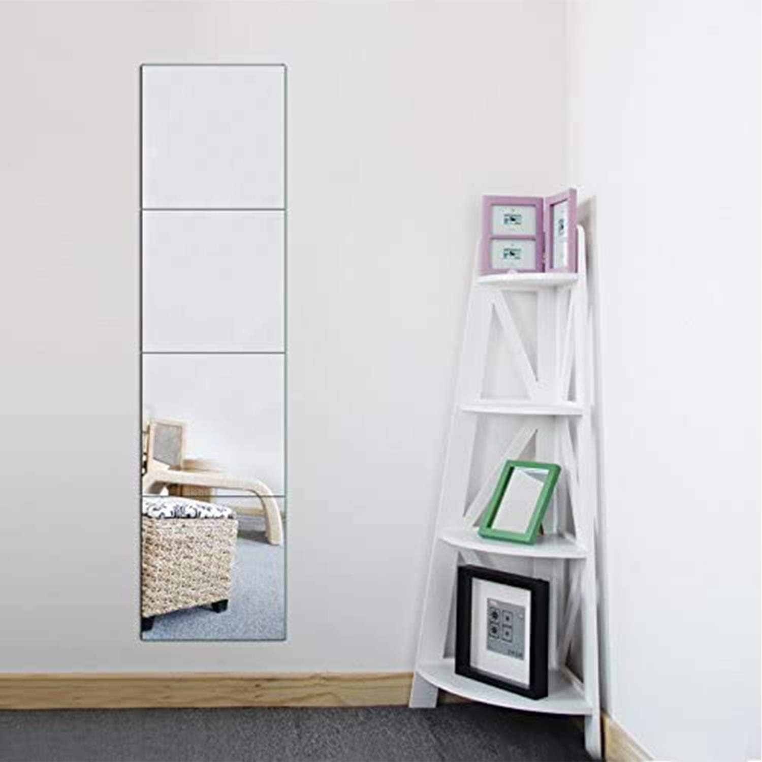 Beauty4U Full Length Tall Gym Mirror Tiles - 12 Inch x 4Pcs Frameless Wall Mirror Set HD Vanity Make Up Mirror for Wall Décor: Furniture & Decor