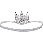 Tnoeuz Baby Tiara Glitter Baby Crown Headband Silver Princess Tiara Birthday Elastic Hair Band for Little Girl Toddler Birthday Party Photography Props