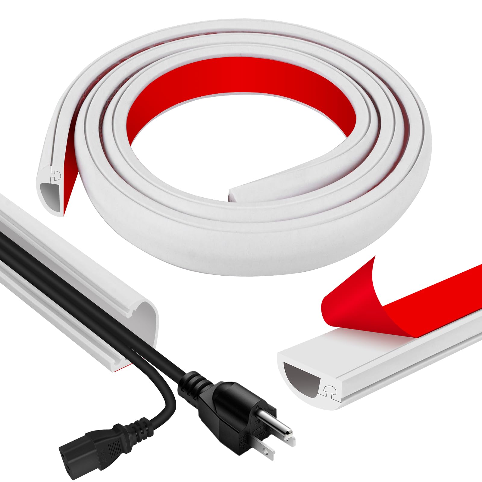 Photo 1 of Cord Wall Cover, 39in Self-Adhesive Wire Covers for Cords on Wall, Extension Cable Hider for Floor, Mounted Tv, Home and Office Cavity 0.63" Wx0.31 H (White)