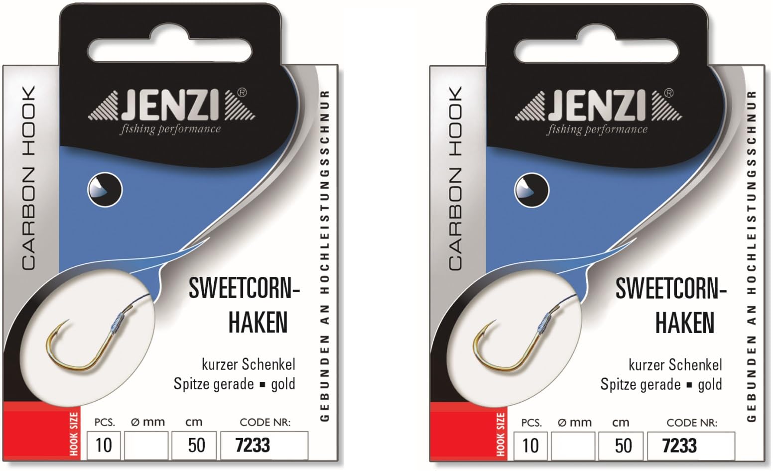 Set of 2 packs of tied corn hooks carp by Jenzi, all-round hooks, (20 pieces) on mono line 50 cm, hook size 6, 8, 10, 12, 14 leaders ready + free Petri Heil! sticker (hook size 10)