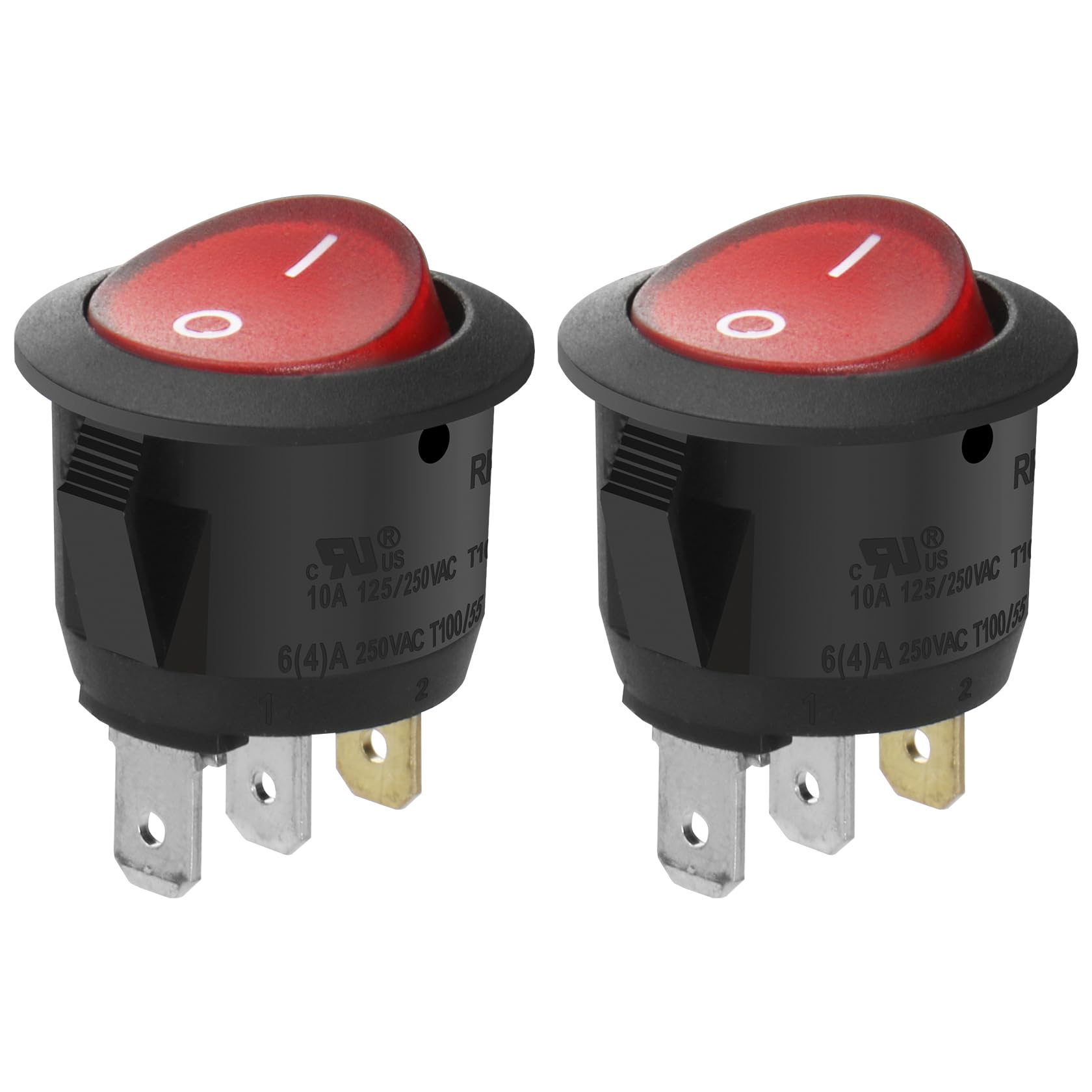Heschen Round Rocker Switch ON-OFF SPST 3 Terminals Red light 10A 250VAC 2Pack