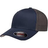 Flexfit 6511 Fitted Mid-Profile Stretchable Mesh Panels Trucker Cap | PU Spandex Blend, Hard Buckram Front, 6-Panel Design, Silver Underbill, Bulk Packs Available