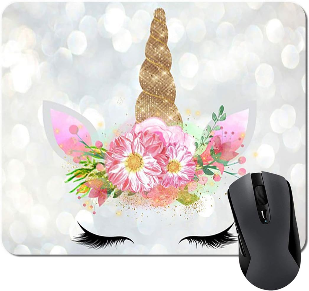 Floral Unicorn Gifts Mouse Pad Mat Cute Unicorn Face Teacher Mousepad Desk Accessories for Women Great Gift Idea
