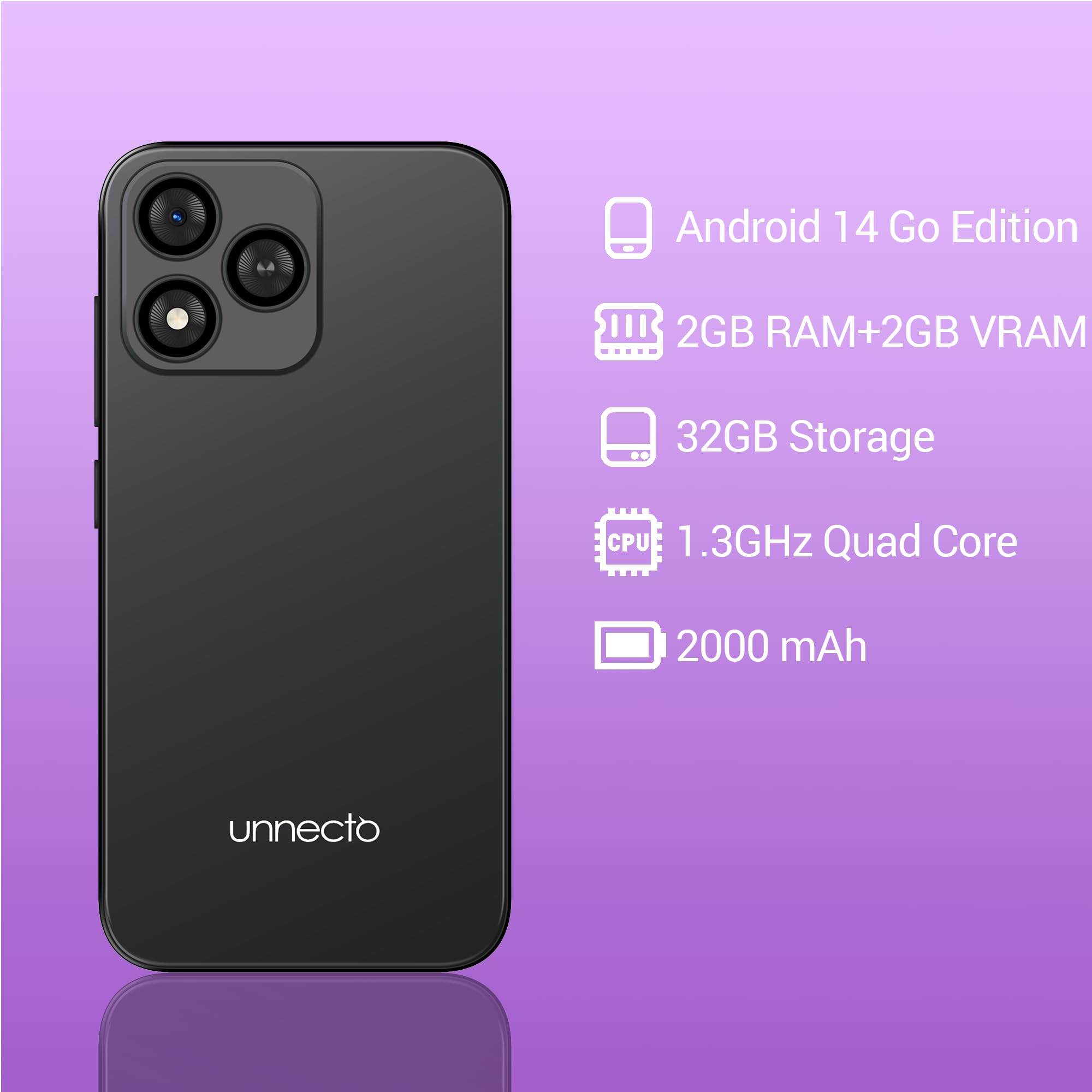 Bolt 1 | Dual SIM | Unlocked Smartphone | Android 14 (Go Edition) | 2 Day Battery | 5.0” FWVGA Display | 2GB RAM | 32GB Storage | 5MP Camera | Black