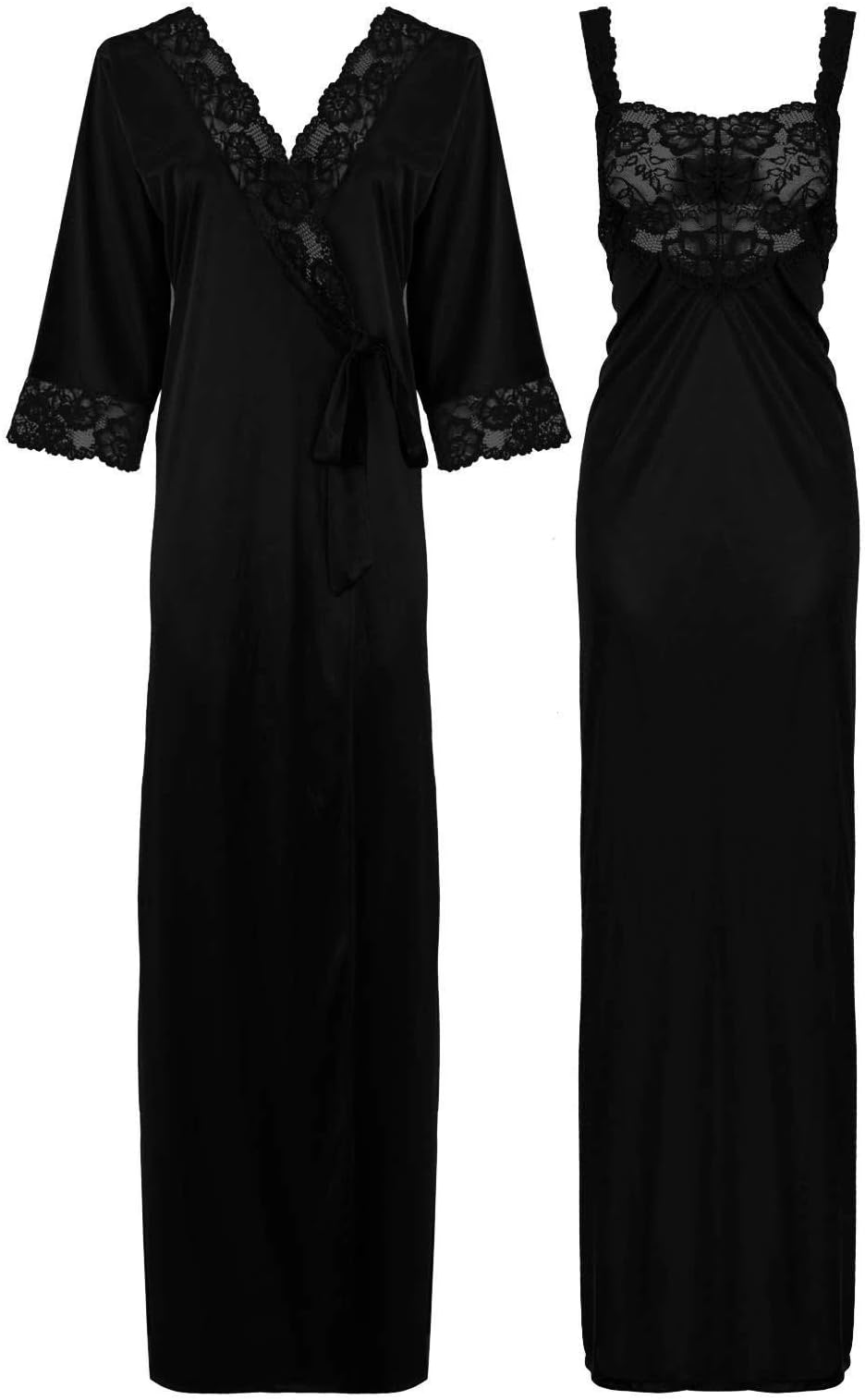 Womens Satin Long Nightdress Lace Detailed (XXL (18-22), Rosewood)
