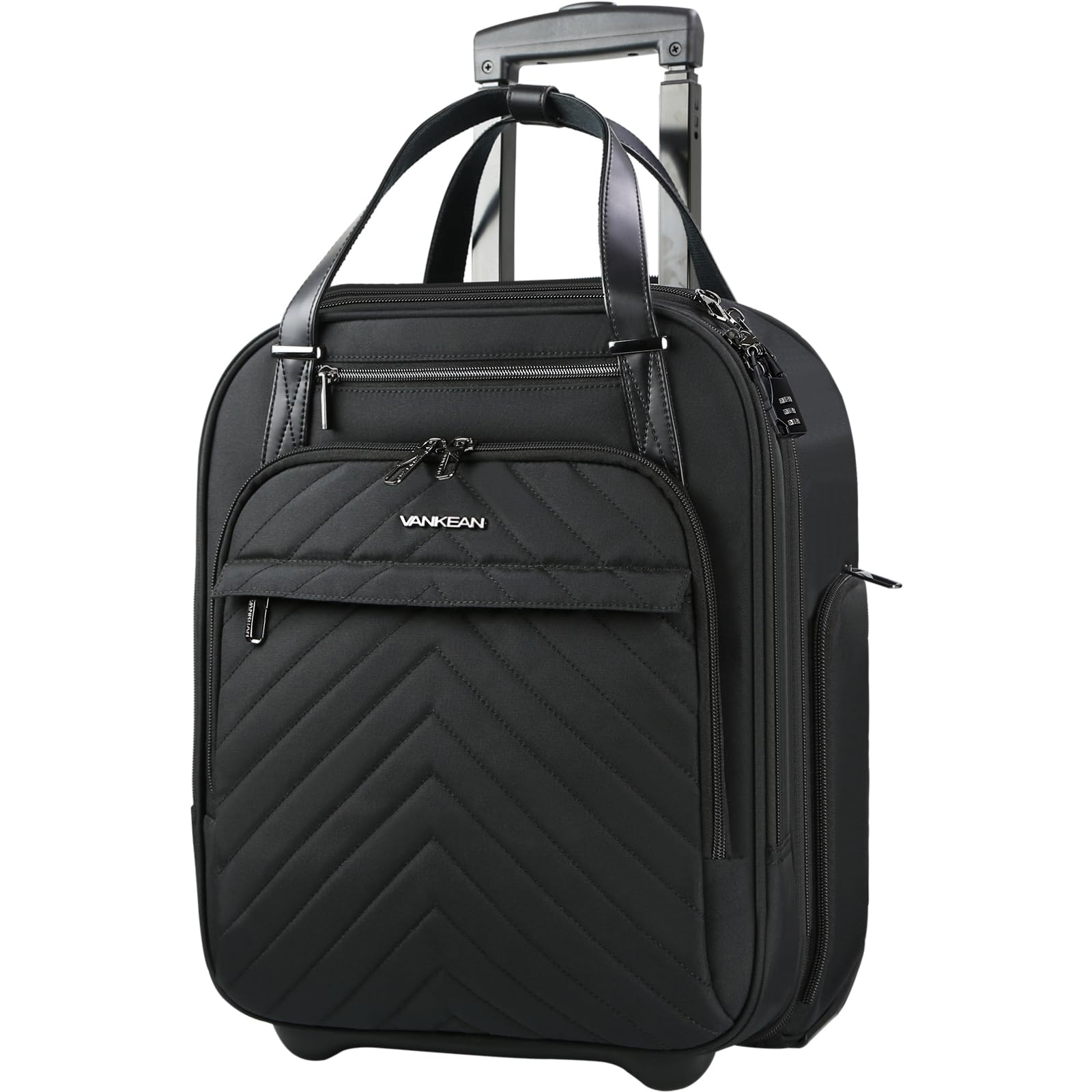 Photo 1 of VANKEAN Carry On Underseat 16-inch Multi-functional Underseater Lightweight Overnight Suitcase with Wheels Roller Case for Women Men Travel Business, Black