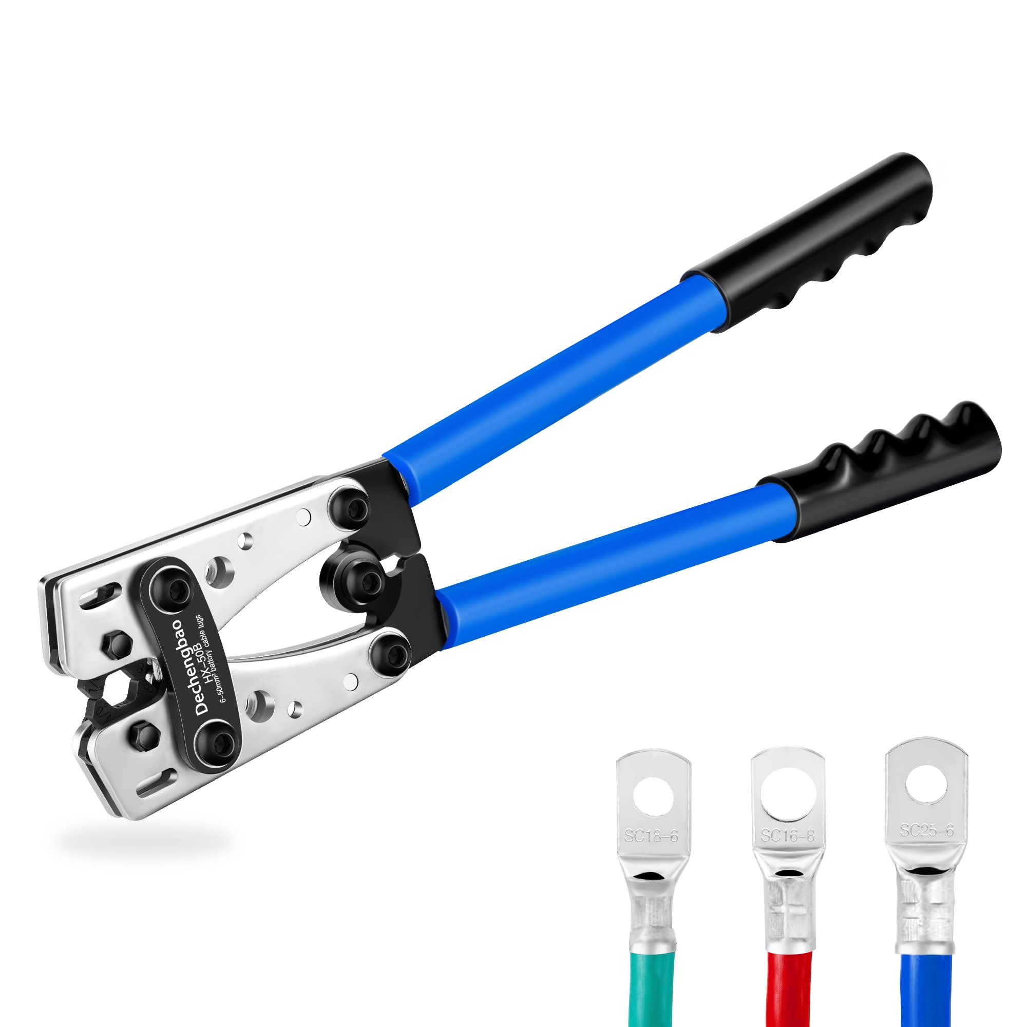 HX-50B Battery Cable Lug Crimping Tools Hand Electrician Pliers for Crimping Wire Cable from 6-50mm²(AWG 8-1/0) with Thickened and Reinforced the Metal Plate (HX50B Single Crimper)