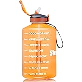 SLUXKE 1 Gallon Motivational Sports Water Bottle with Time Marker, BPA Free 128oz Leak Proof Jug, Black, Plastic, 128 ounces, Fitness, Sports, Outdoor Activities